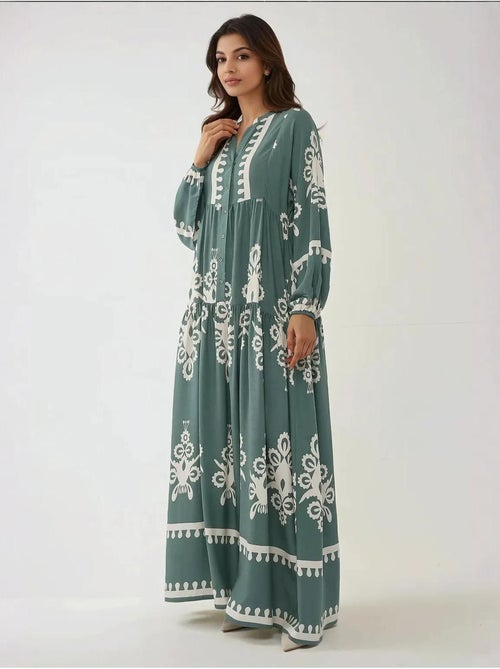Bedrukte maxi-jurk van viscose met lange mouwen hiccup - Kiabi