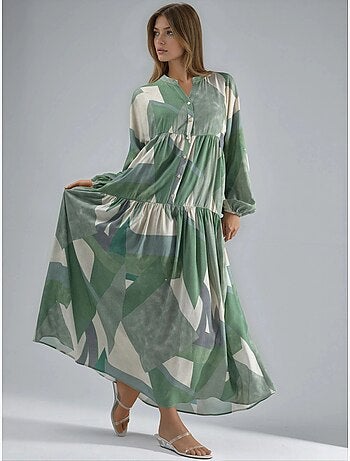 Bedrukte maxi-jurk van viscose met lange mouwen hiccup