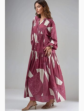 Bedrukte maxi-jurk van viscose met lange mouwen hiccup