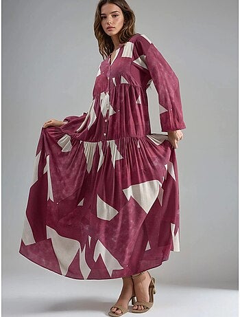 Bedrukte maxi-jurk van viscose met lange mouwen hiccup