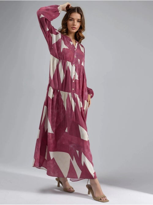 Bedrukte maxi-jurk van viscose met lange mouwen hiccup - Kiabi Bedrukte maxi-jurk van viscose met lange mouwen hiccup - Kiabi