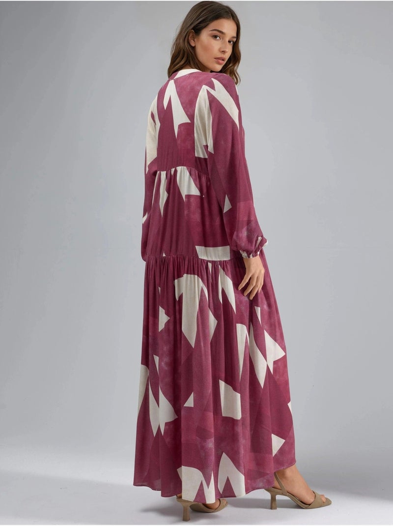 Bedrukte maxi-jurk van viscose met lange mouwen hiccup Rood - Kiabi