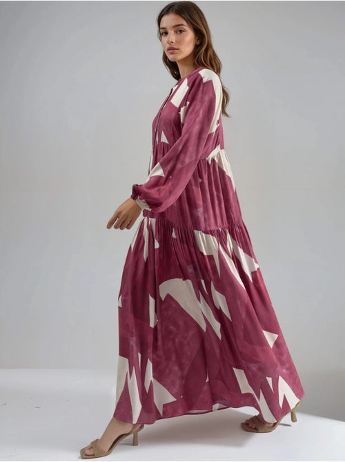 Bedrukte maxi-jurk van viscose met lange mouwen hiccup - Kiabi Bedrukte maxi-jurk van viscose met lange mouwen hiccup - Kiabi