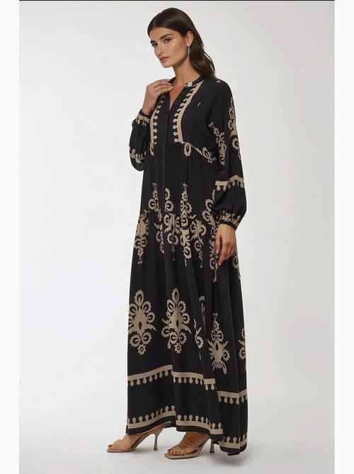 Bedrukte maxi-jurk van viscose met lange mouwen hiccup - Kiabi