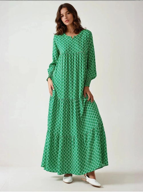 Bedrukte maxi-jurk van viscose met ronde hals hiccup - Kiabi