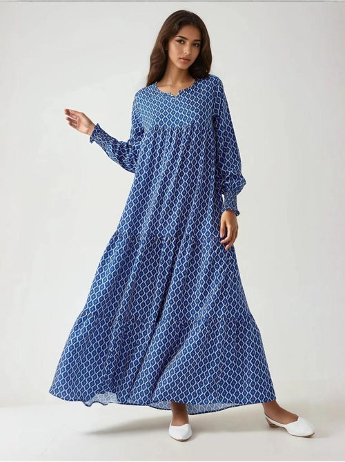 Bedrukte maxi-jurk van viscose met ronde hals hiccup - Kiabi Bedrukte maxi-jurk van viscose met ronde hals hiccup - Kiabi