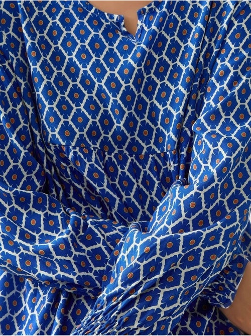 Bedrukte maxi-jurk van viscose met ronde hals hiccup - Kiabi Bedrukte maxi-jurk van viscose met ronde hals hiccup - Kiabi