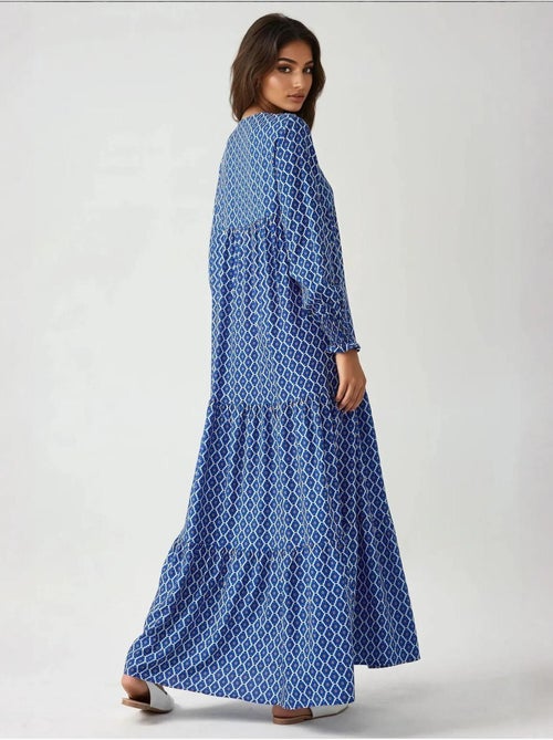 Bedrukte maxi-jurk van viscose met ronde hals hiccup - Kiabi Bedrukte maxi-jurk van viscose met ronde hals hiccup - Kiabi
