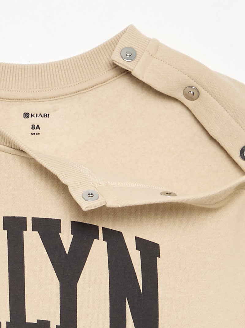 Bedrukte molton sweater - gemakkelijk aan te trekken collectie Biege - Kiabi