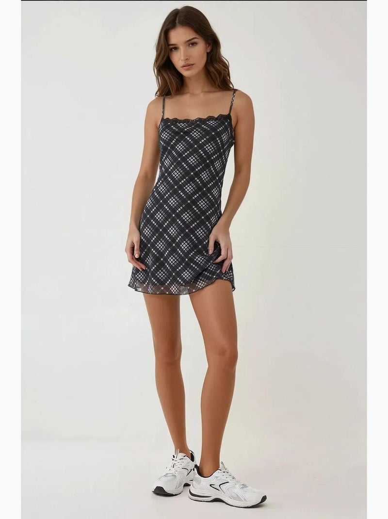 Bedrukte skater mini-jurk met kantdetail hiccup Multicolor - Kiabi