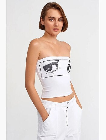 Bedrukte strapless crop top dilvin