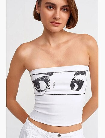 Bedrukte strapless crop top dilvin