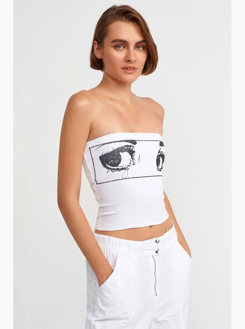 Bedrukte strapless crop top dilvin - Kiabi Bedrukte strapless crop top dilvin - Kiabi