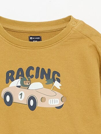 Bedrukte sweater met gestreepte lange mouwen
