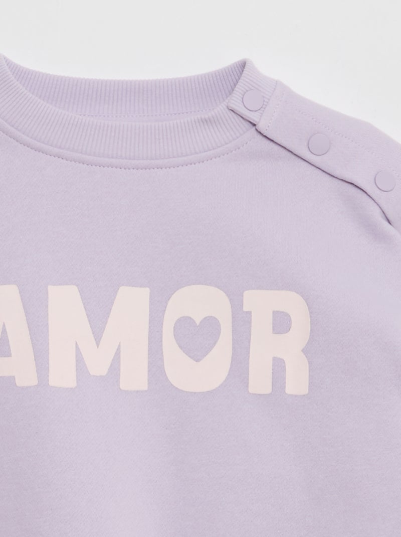 Bedrukte sweater met magnetische drukknopen op de schouder - gemakkelijk aan te trekken collectie Paars - Kiabi