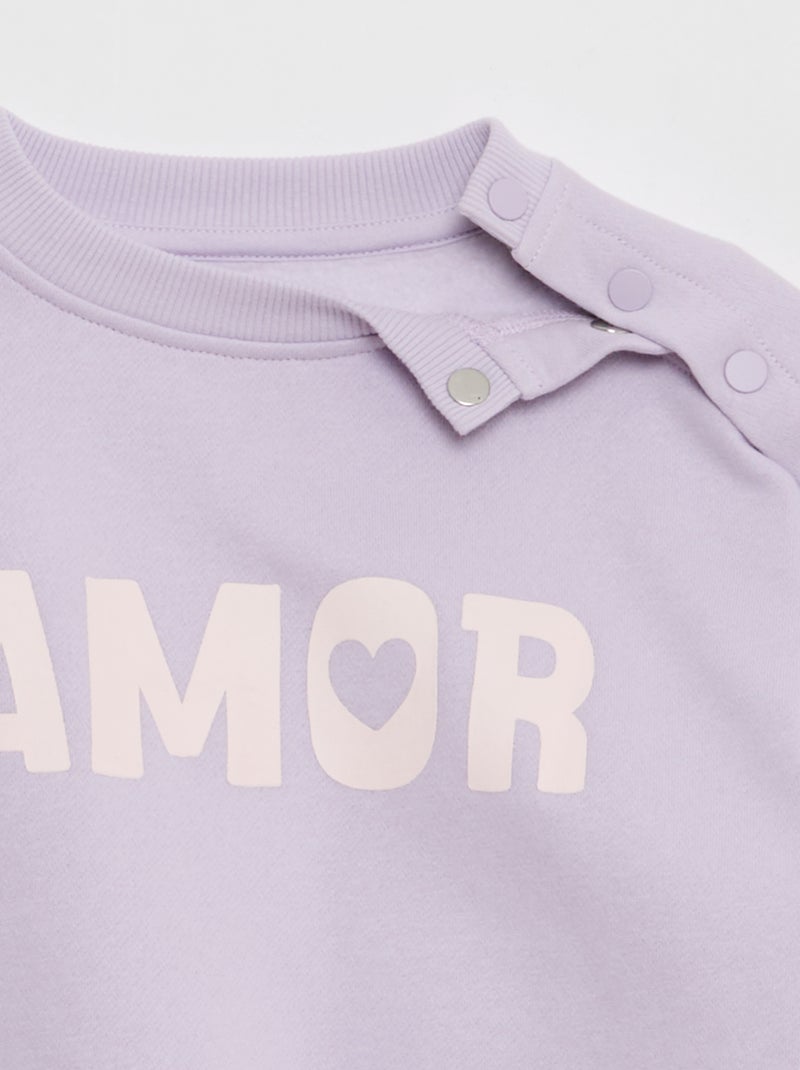 Bedrukte sweater met magnetische drukknopen op de schouder - gemakkelijk aan te trekken collectie Paars - Kiabi