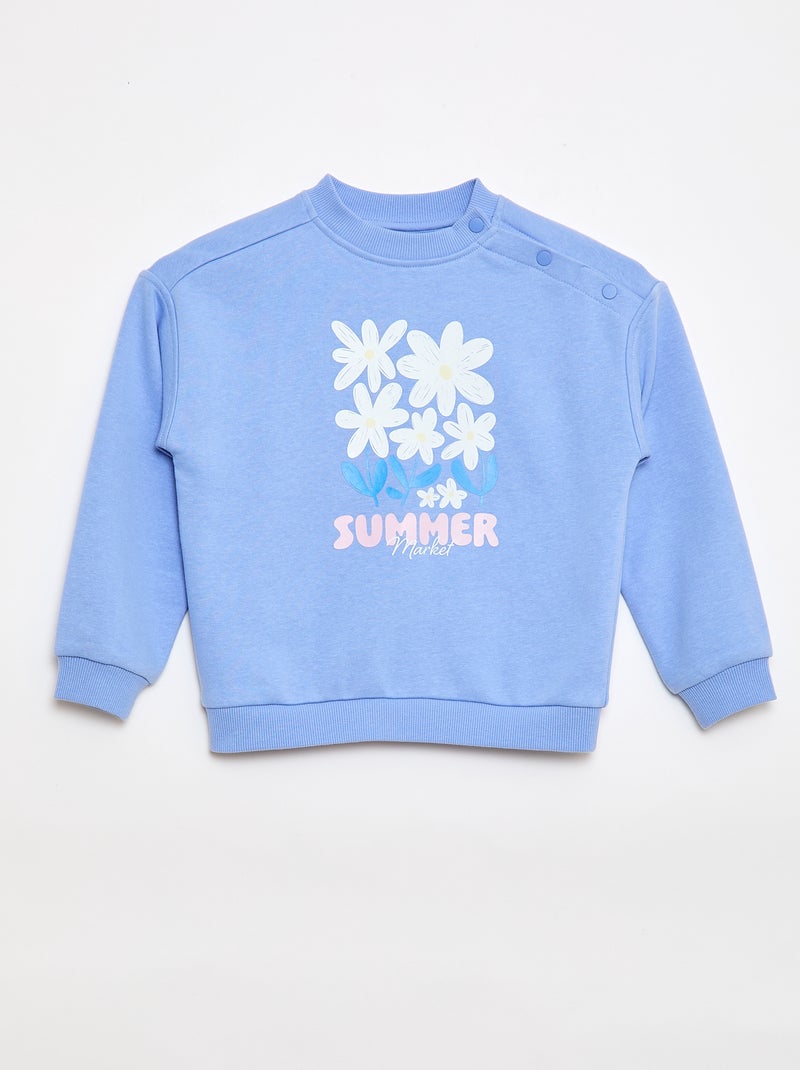 Bedrukte sweater van lichte molton - Makkelijk aan te trekken collectie Blauw - Kiabi