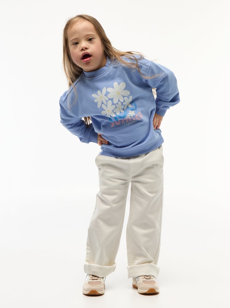 Bedrukte sweater van lichte molton - Makkelijk aan te trekken collectie Blauw - Kiabi