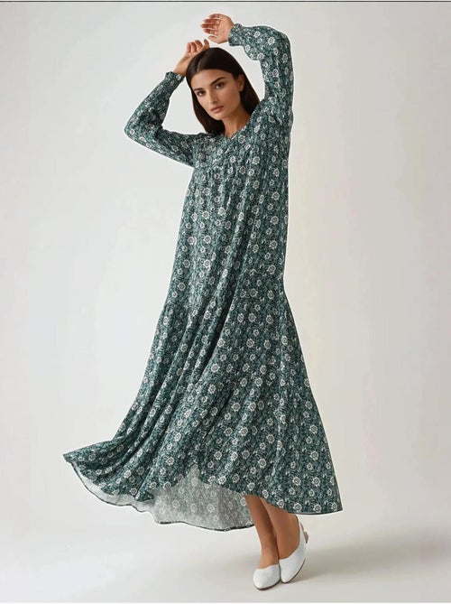 Bedrukte viscose maxi-jurk met ronde hals hiccup - Kiabi