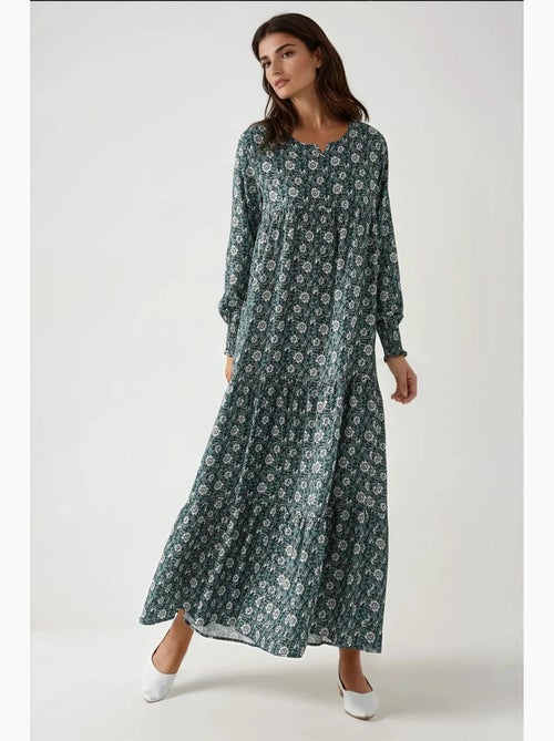 Bedrukte viscose maxi-jurk met ronde hals hiccup - Kiabi