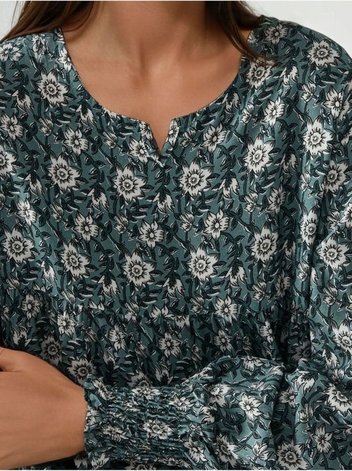 Bedrukte viscose maxi-jurk met ronde hals hiccup - Kiabi