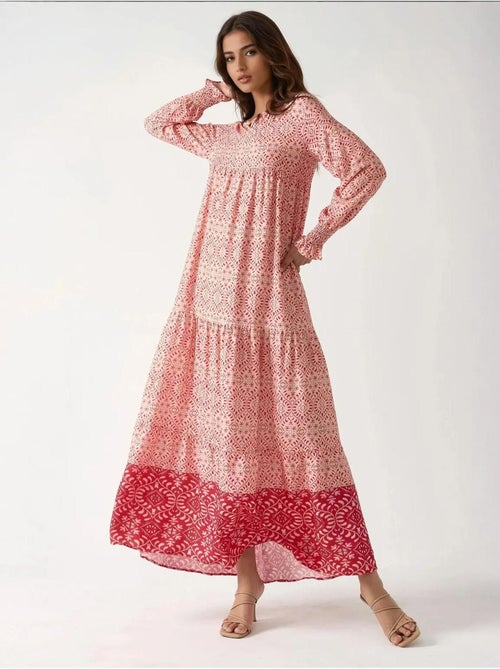 Bedrukte viscose maxi-jurk met ronde hals hiccup - Kiabi