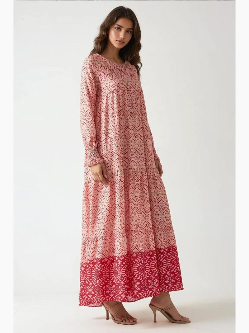 Bedrukte viscose maxi-jurk met ronde hals hiccup Roze - Kiabi