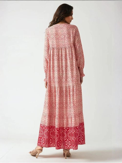 Bedrukte viscose maxi-jurk met ronde hals hiccup - Kiabi