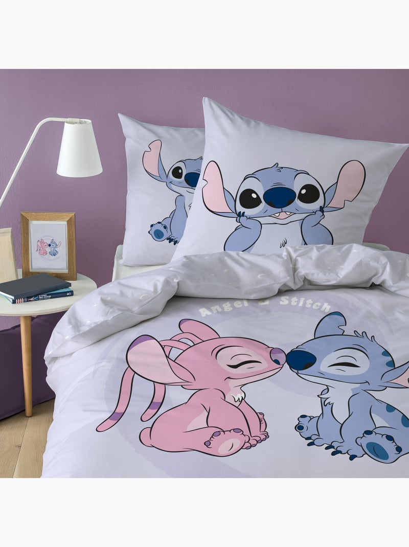 Bedtextielset met print + hoeslaken 100% katoen, disney home stitch happy Paars - Kiabi