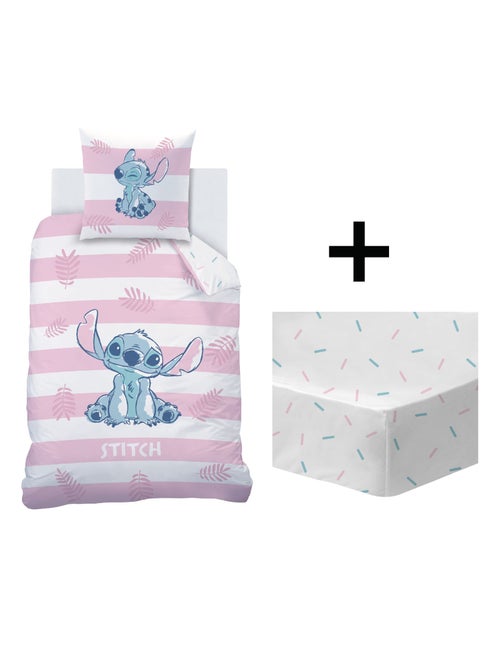 Bedtextielset met print + hoeslaken 100% katoen, disney home stitch stripe - Kiabi Bedtextielset met print + hoeslaken 100% katoen, disney home stitch stripe - Kiabi