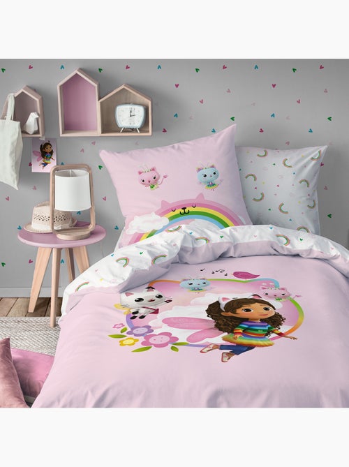 Bedtextielset met print + hoeslaken 100% katoen, gabby dollhouse garden - Kiabi