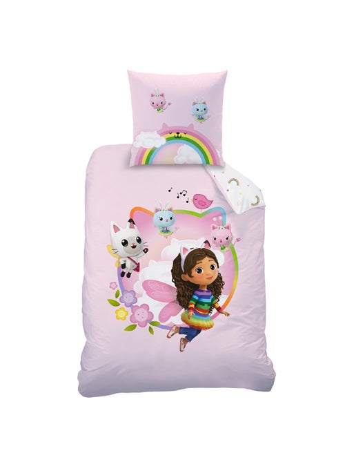 Bedtextielset met print + hoeslaken 100% katoen, gabby dollhouse garden - Kiabi