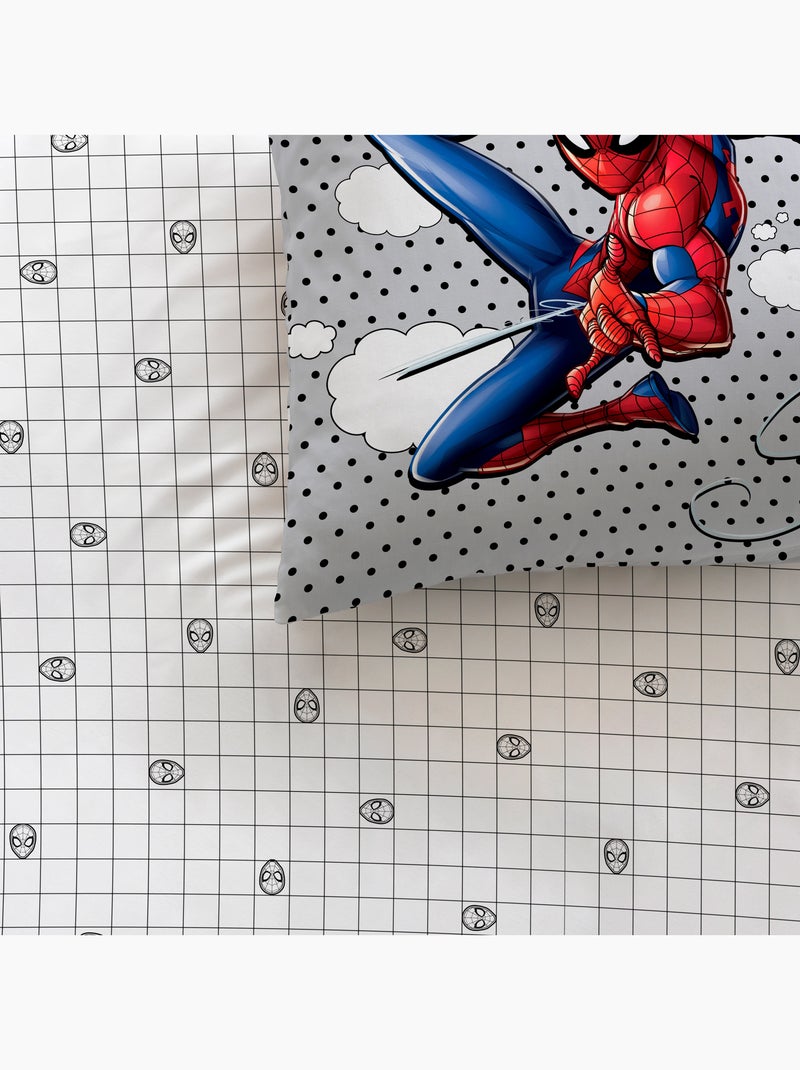 Bedtextielset met print + hoeslaken 100% katoen, spiderman home hero Blauw - Kiabi