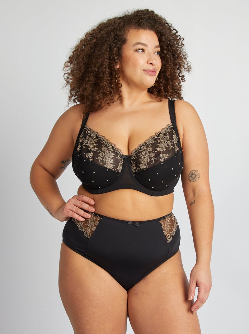 Beha van mesh met borduursels zwart - Kiabi
