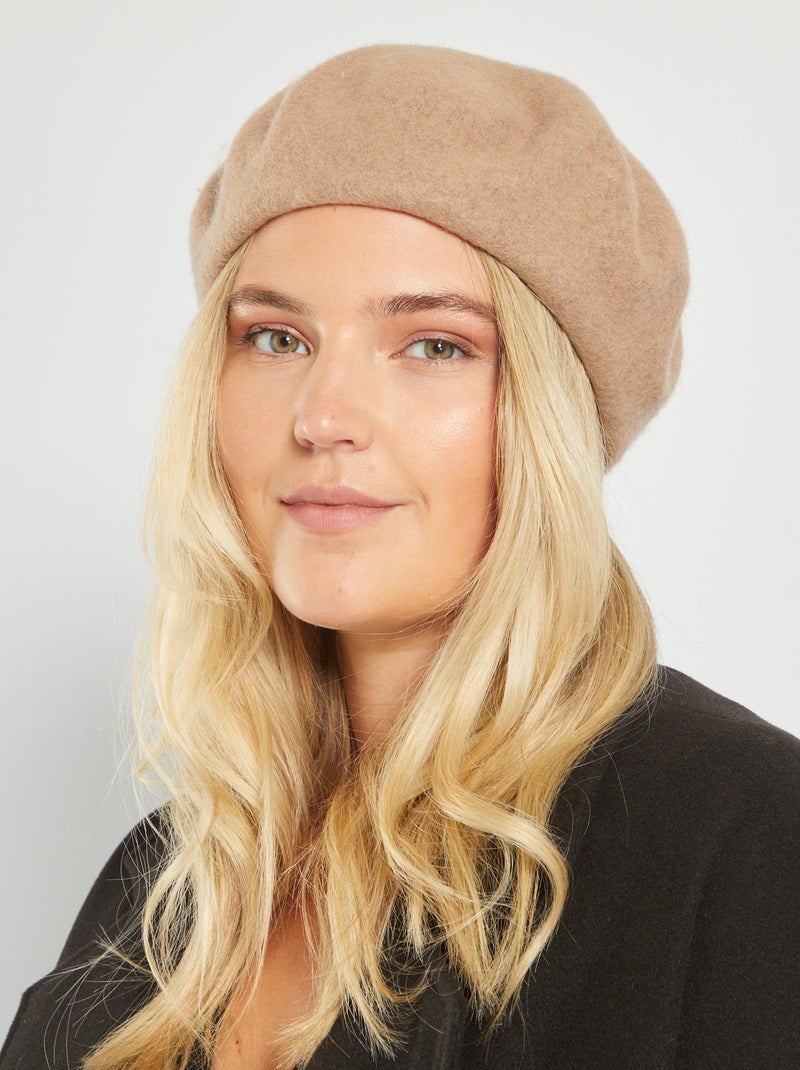 Beret uni en laine Beige - Kiabi