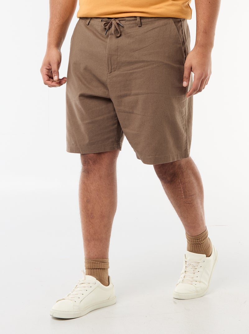 Bermuda chino avec ouverture boutonnée + zippée + liens de serrage Marron - Kiabi
