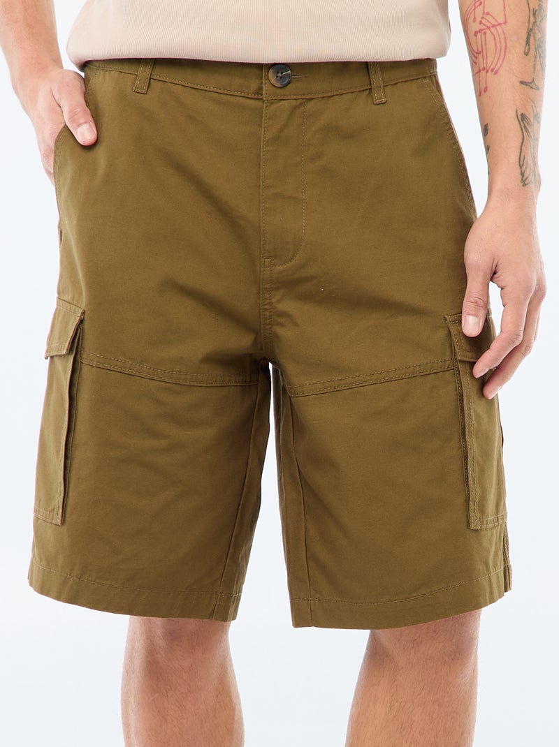 Bermuda chino en twill uni multipoches Kaki - Kiabi