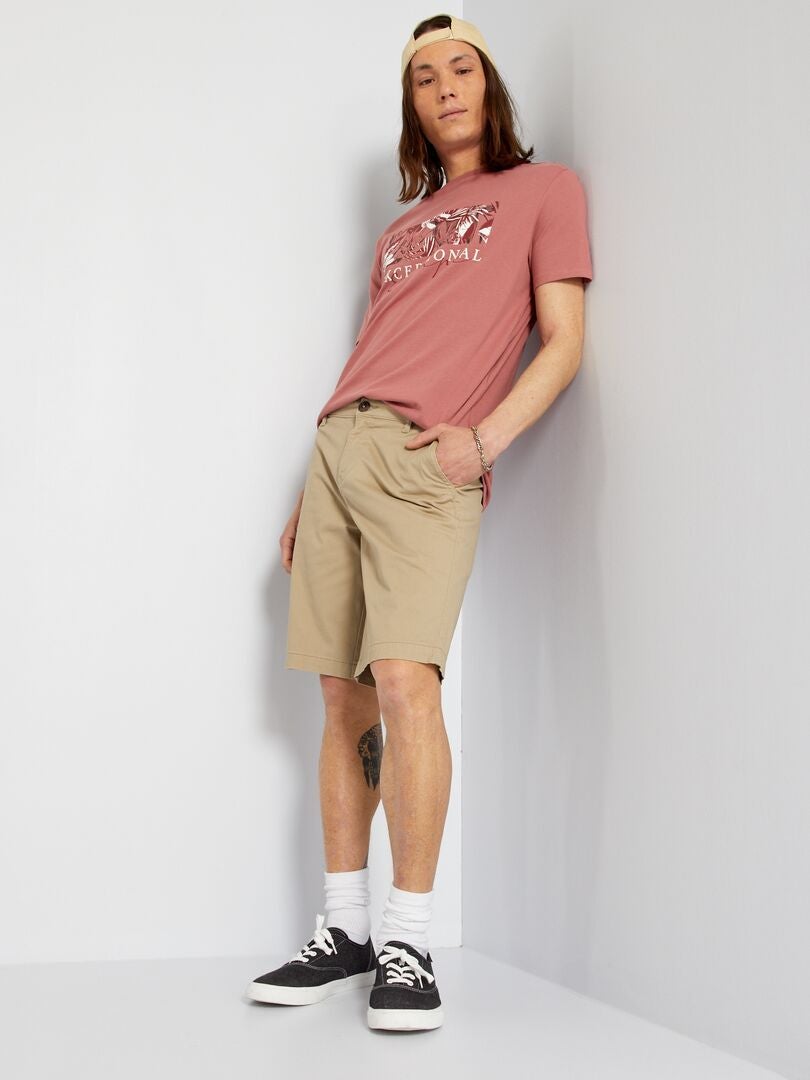 Bermuda chino uni beige chiné - Kiabi