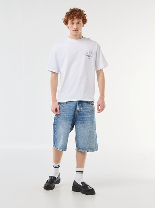 Bermuda denim baggy en coton - Kiabi