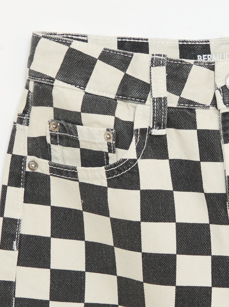 Bermuda en denim à carreaux Noir - Kiabi