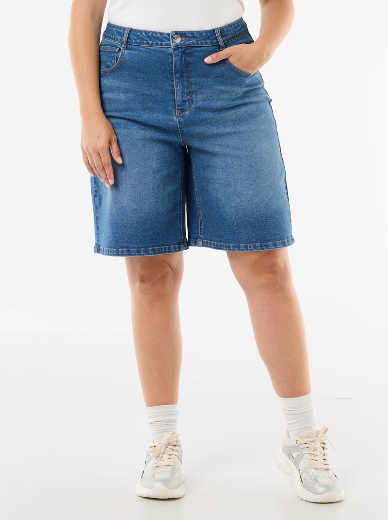 Bermuda en denim taille haute Bleu - Kiabi