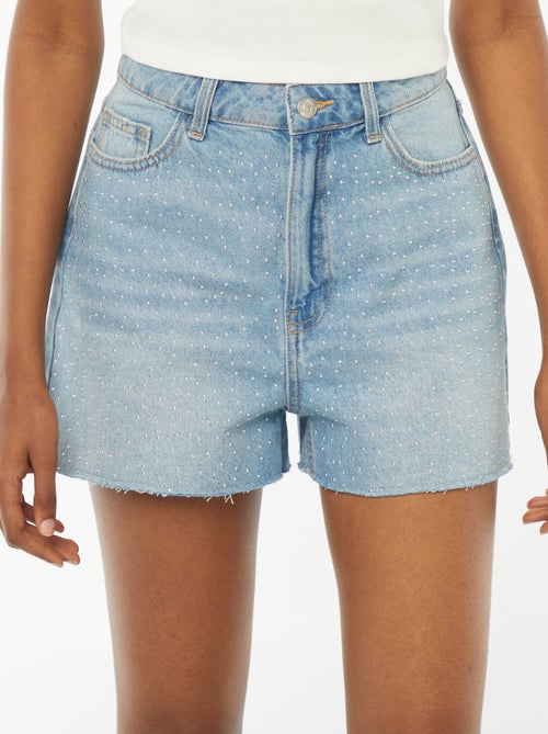 Bermuda en jean 5 poches avec strass - Kiabi