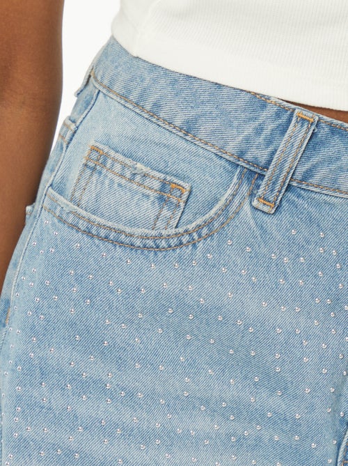 Bermuda en jean 5 poches avec strass - Kiabi