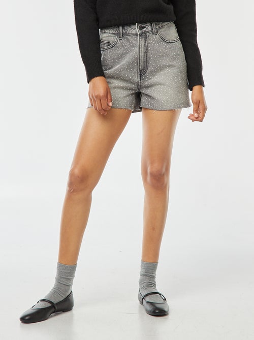 Bermuda en jean 5 poches avec strass - Kiabi