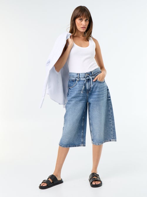 Bermuda en jean avec lien ceinture - Kiabi
