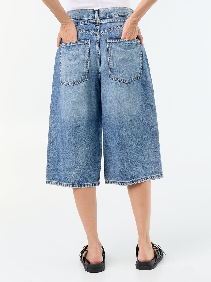 Bermuda en jean avec lien ceinture Bleu - Kiabi