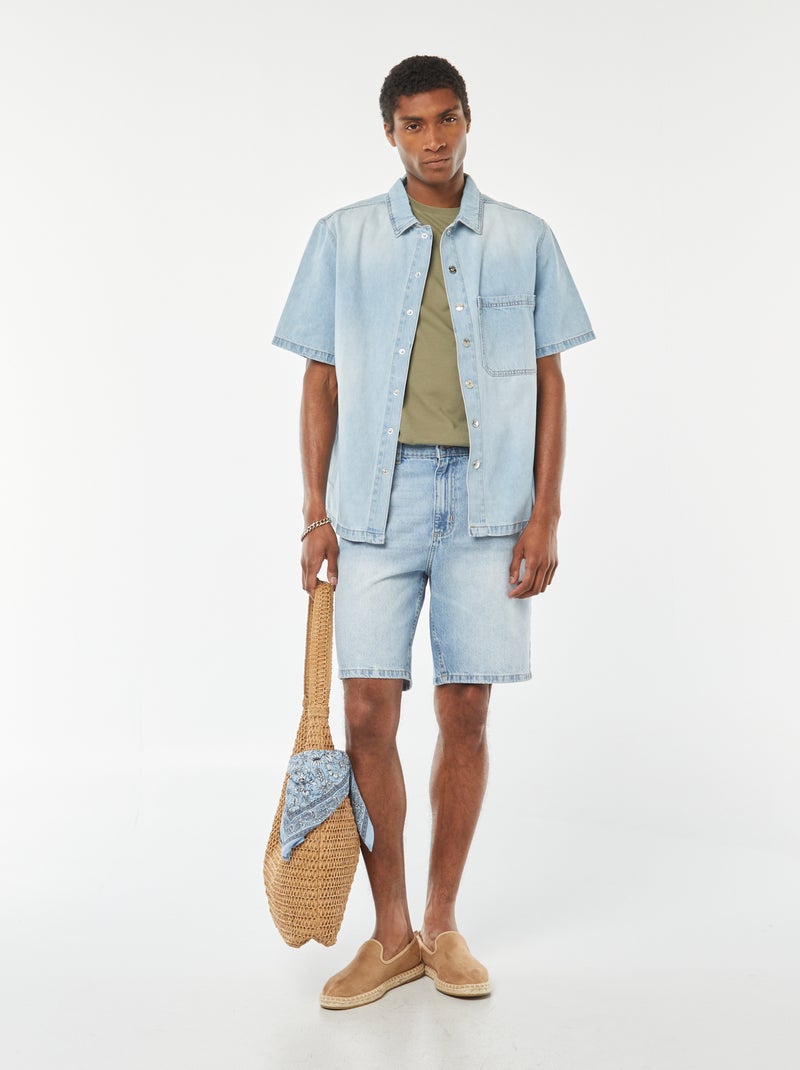 Bermuda en jean coupe droite Triple stone - Kiabi