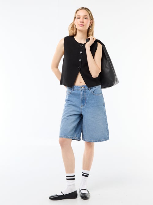 Bermuda en jean taille haute - Kiabi
