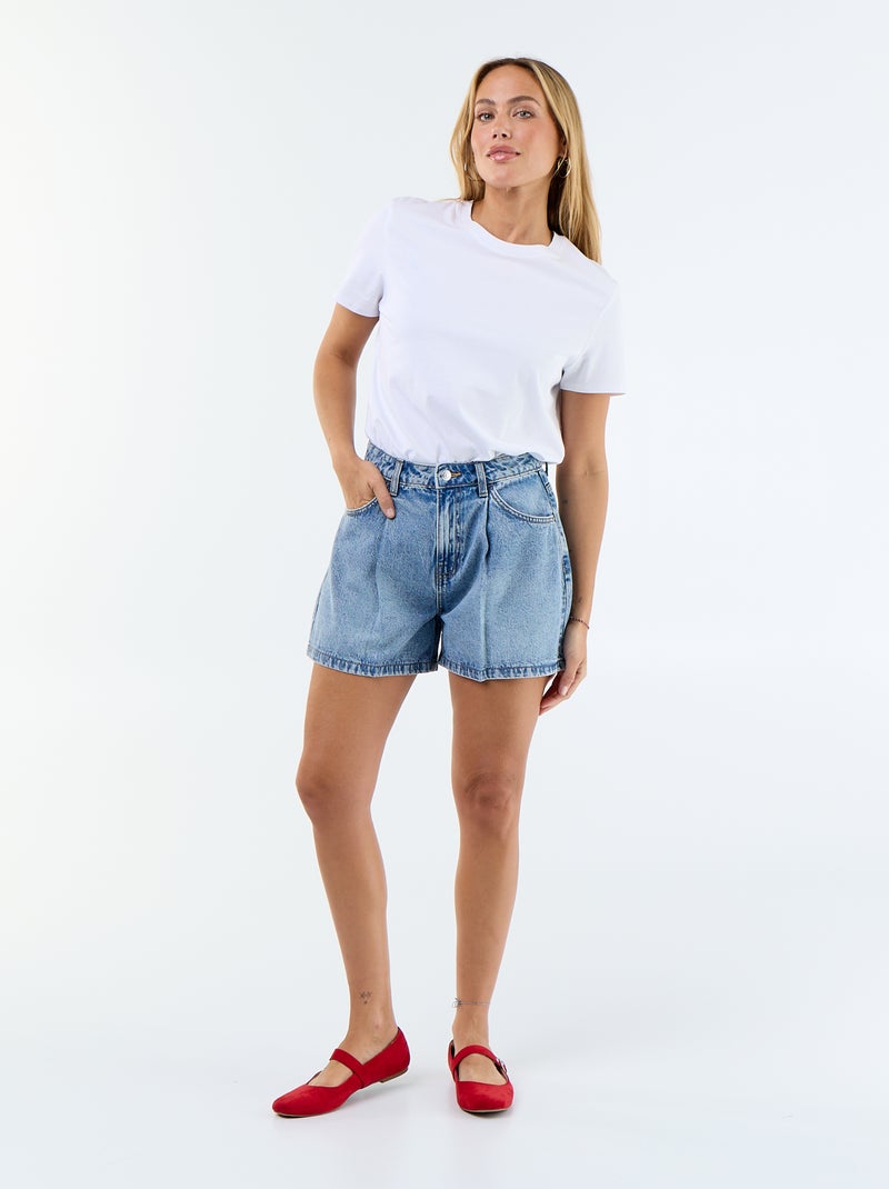 Bermuda en jean taille haute Bleu - Kiabi