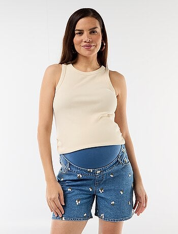 Bermuda en jean taille haute de maternité avec broderies